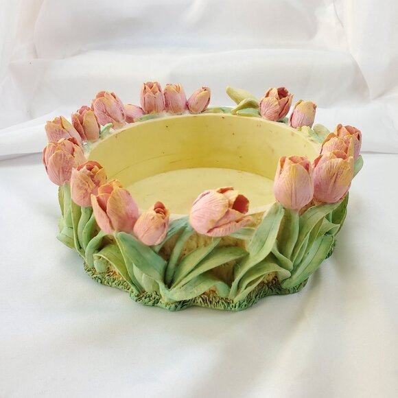 VTG Decorative Easter Rabbit & Tulip Design Bowl Spring Time Planter Candy Dish - Picture 12 of 16